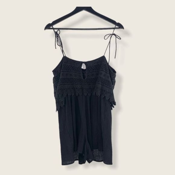 Topshop Spaghetti Strap Black Crochet Gauze Romper Medium - Picture 4 of 16